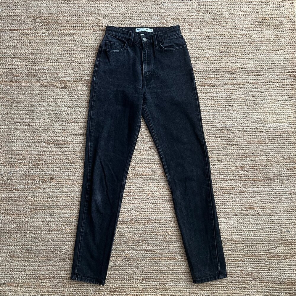 American Apparel High Waisted Straight Leg Jeans, 100% Cotton, Black, 25